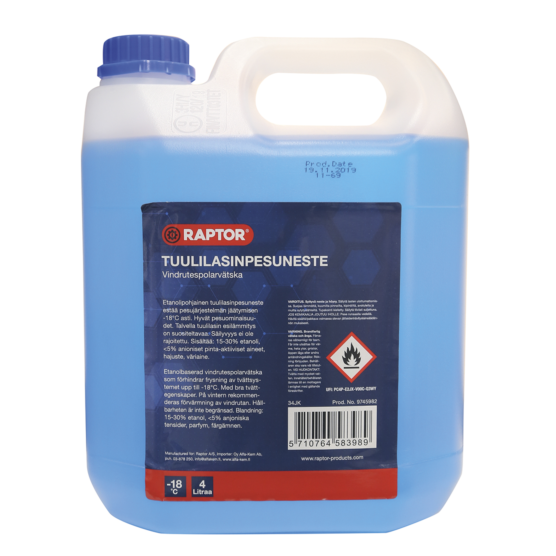 Tuulilasinpesuneste Raptor 4 l -18 °C